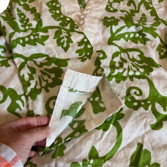 Kenar 100% Linen Women's Tunic White with Green Tropical Floral Print Size 10 - Picture 10 of 12